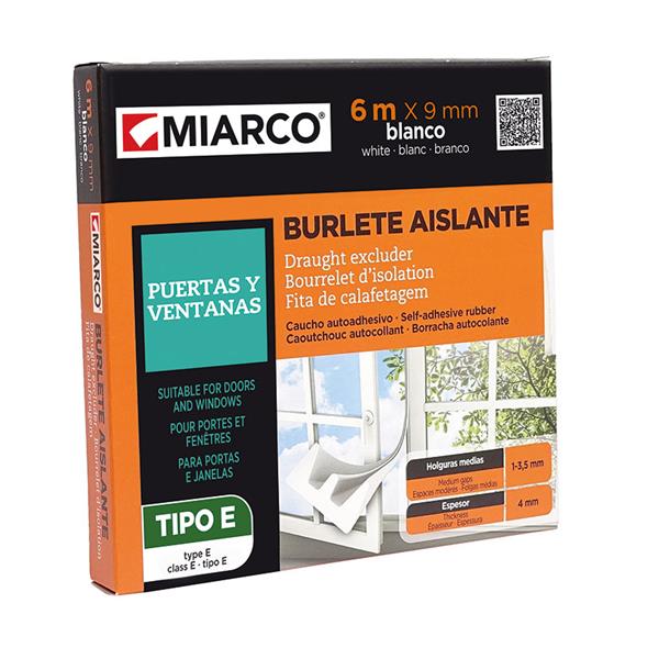 BURLETE CAUCHO TIPO E 9MM X 6 MT BLANCO